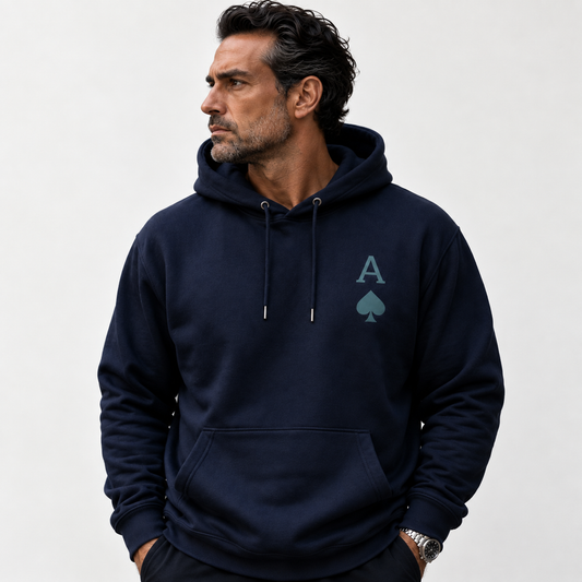 Hoodie premium homme Ocean Teal, Classic Navy, vue de face - L'Atelier 514