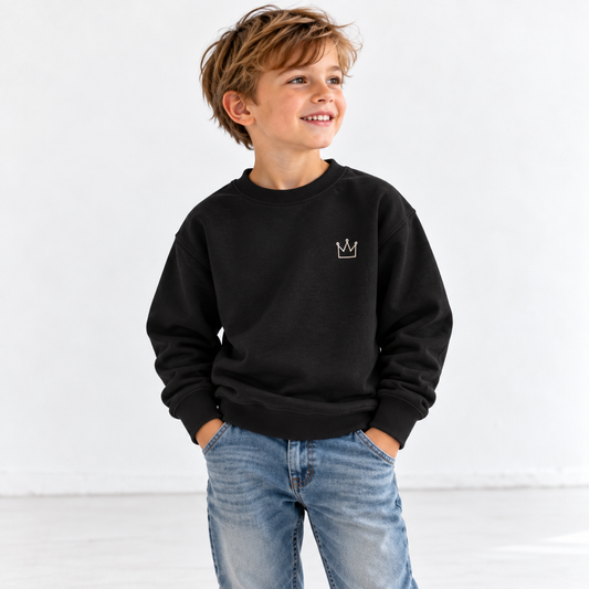 Crewneck noir premium pour garçon L’ATELIER 514 avec logo couronne
