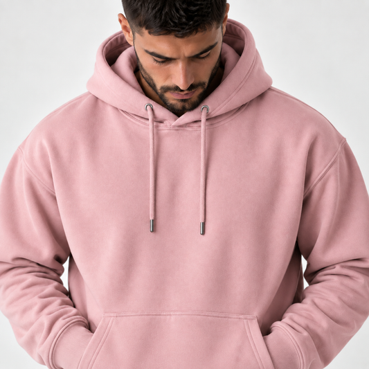 Hoodie premium homme Dusty Pink, gros plan sur la texture molleton - L'atelier 514