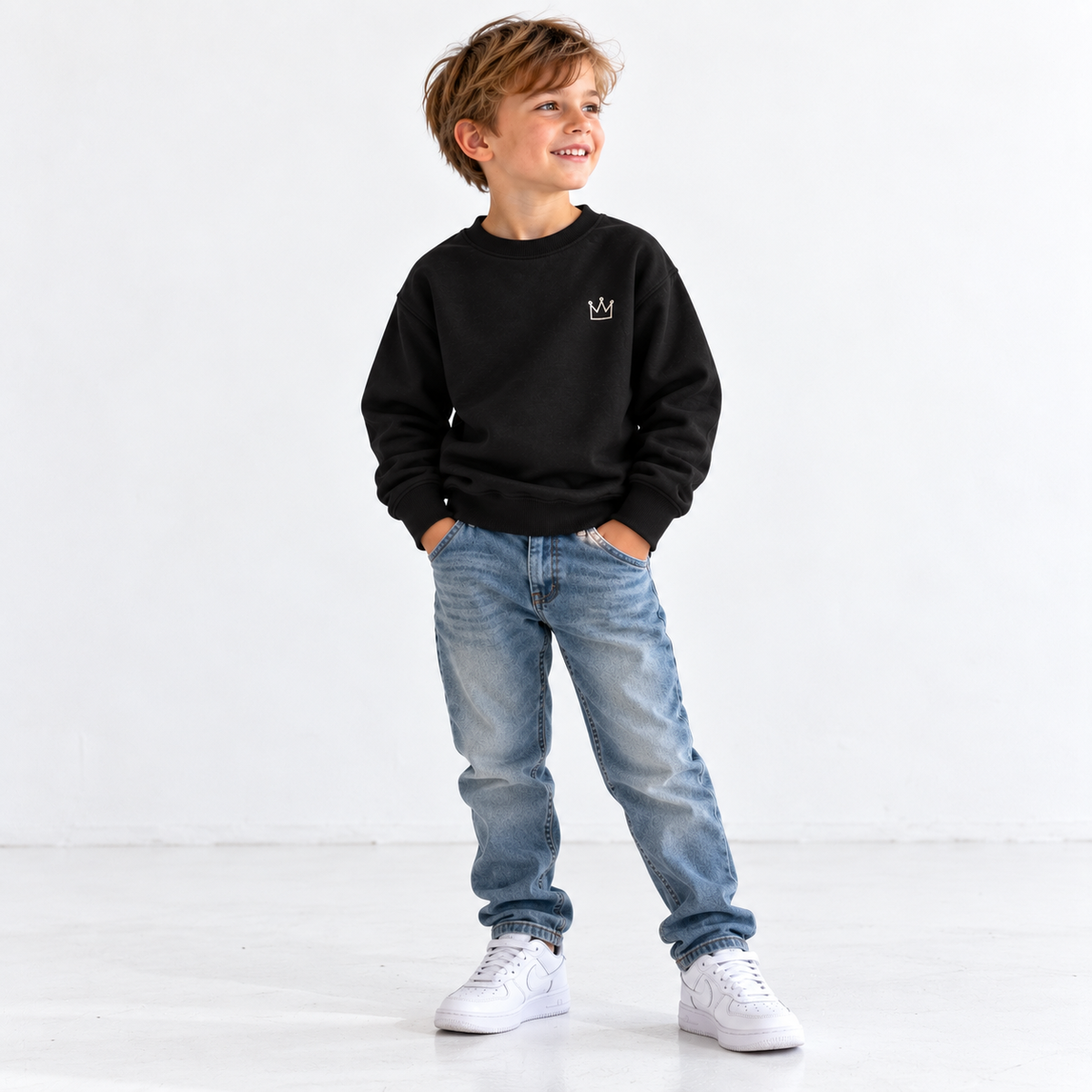 Crewneck noir premium pour garçon L’ATELIER 514 avec logo couronne