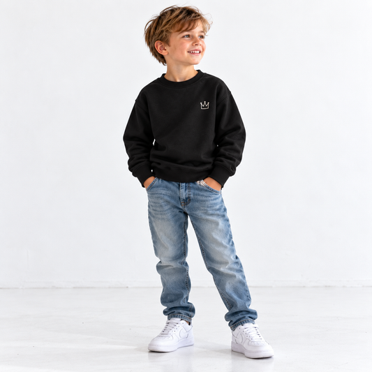 Crewneck noir premium pour garçon L’ATELIER 514 avec logo couronne