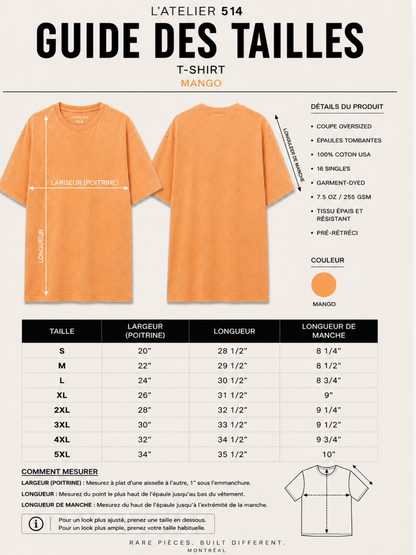 Guide des tailles - T-shirt premium homme Mango L'atelier 514