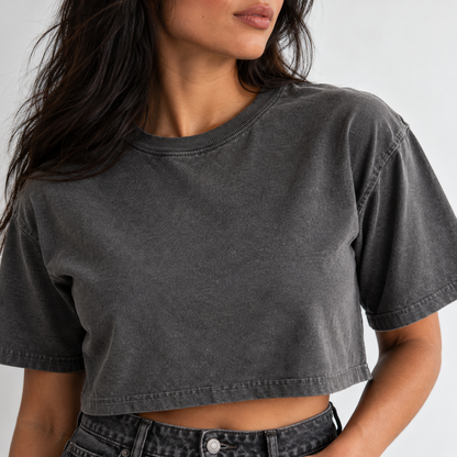 Crop top premium femme 100 % coton Shadow, vue rapprochée – L’ATELIER 514