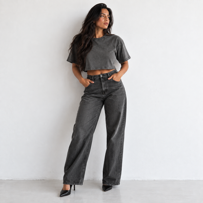 Crop top premium femme 100 % coton Shadow, vue de face – L’ATELIER 514